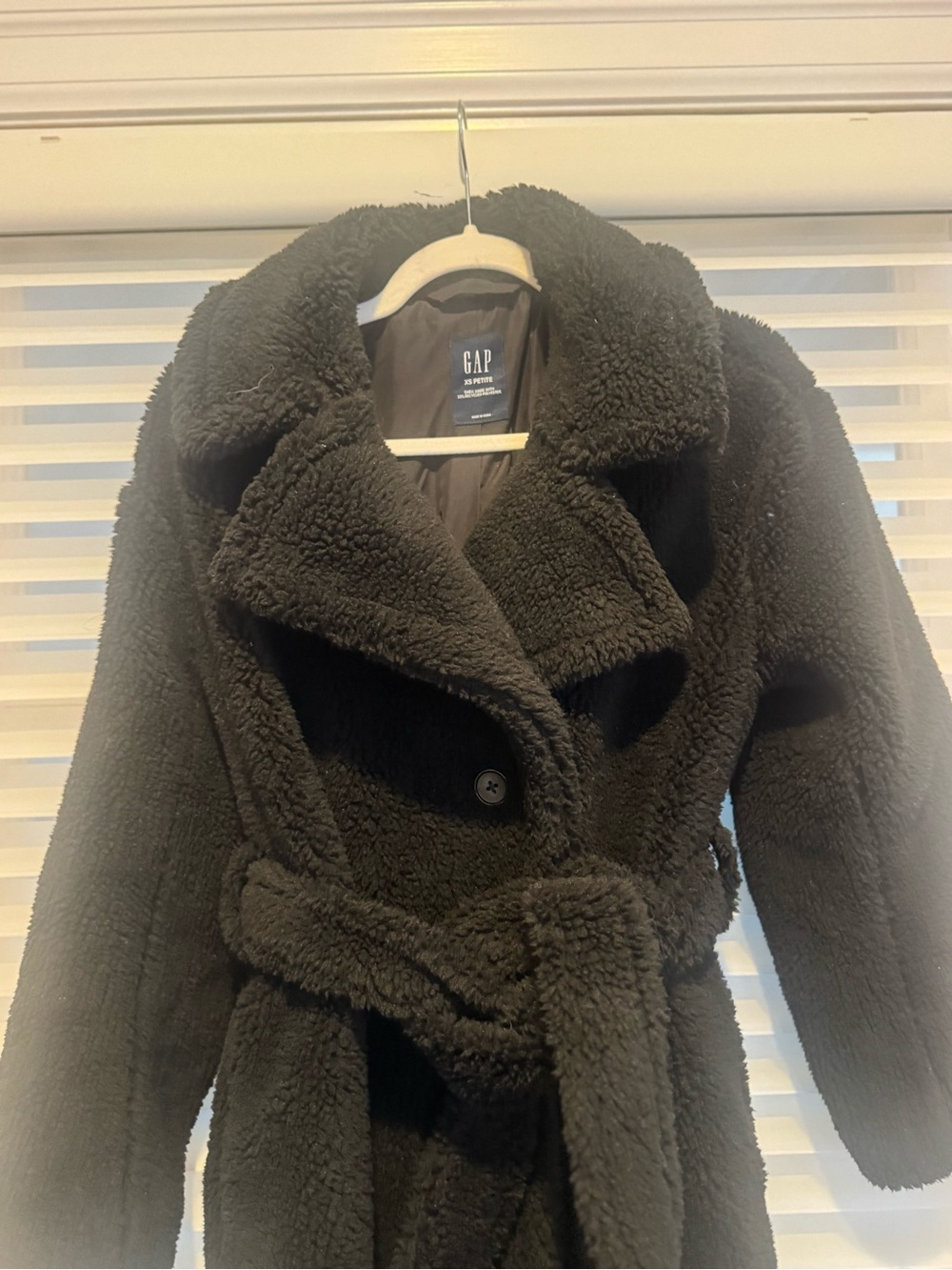 GAP Women's Black Teddy Style Belted Double Breasted Trench Coat Petite XS